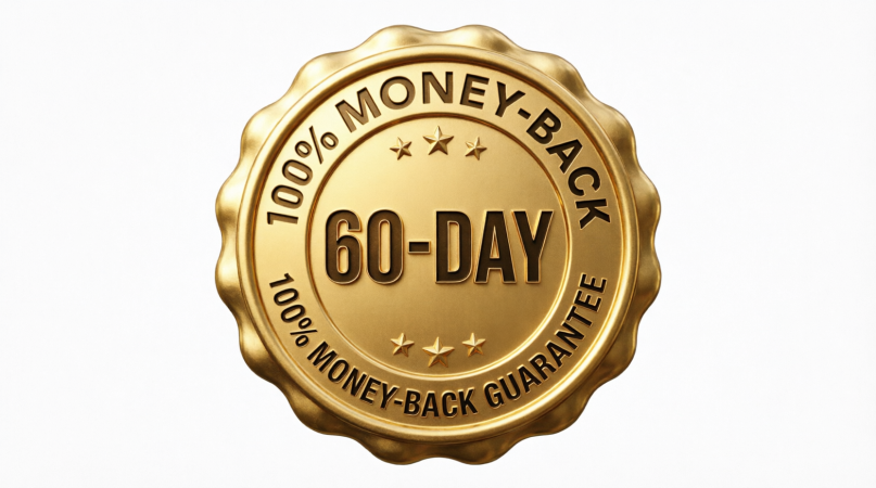 Golden seal badge reading 60-Day 100% Money-Back Guarantee for SodaPeak orders
